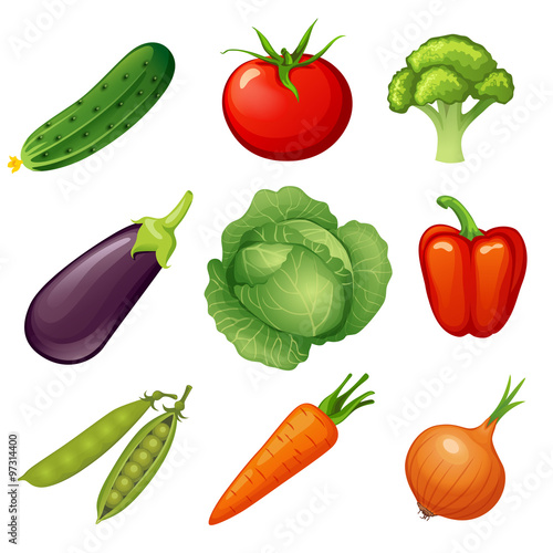 Fresh vegetables. Cucumber, tomato, broccoli, eggplant, cabbage, peppers, peas, carrots, onions