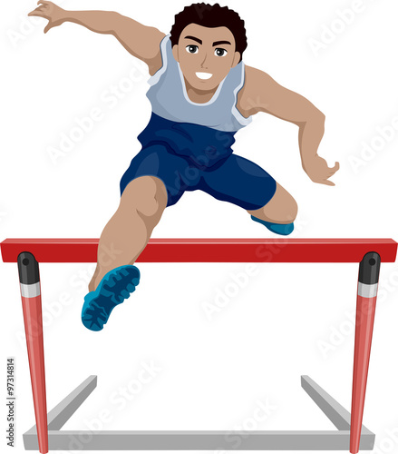 Teen Guy Athlete Jump Hurdles