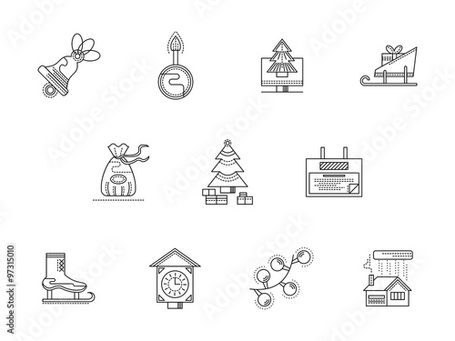 Merry Christmas line icons set