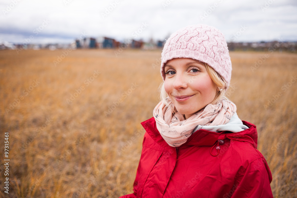 Happy Woman on a cold Autumn day Happy Woman on a cold Autumn day