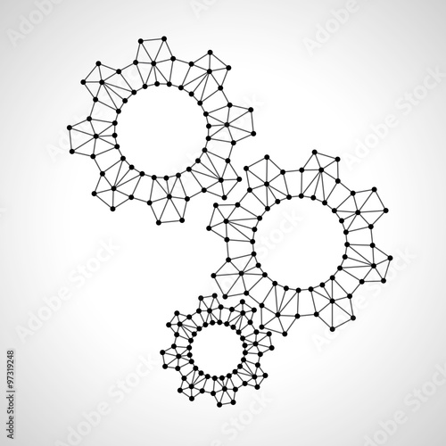 Low poly sprocket wheels. Business idea concept.