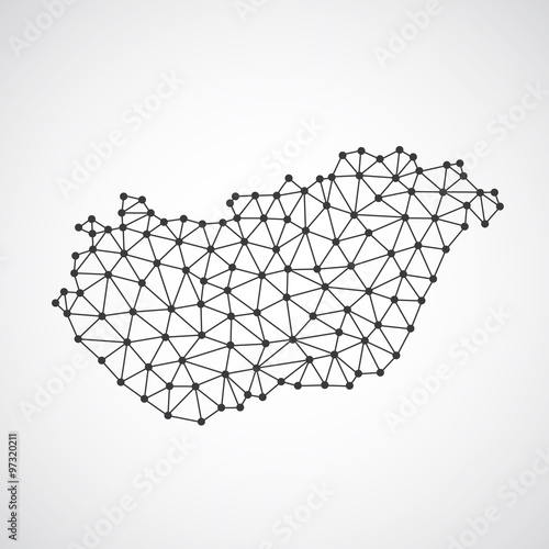 Low poly Hungary map illustration. Point and geometrical form, structure line comunication concept
