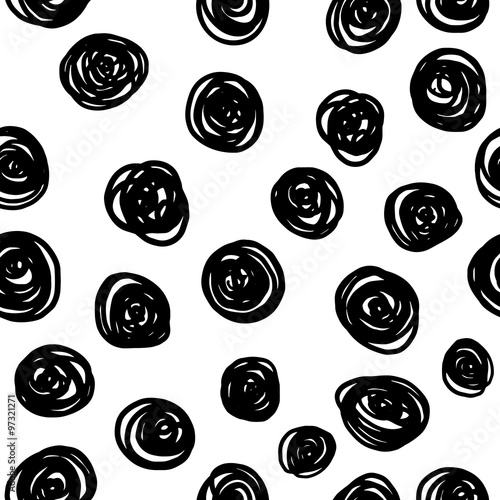 Vector seamless pattern. Abstract background with round strokes. Monochrome hand drawn texture