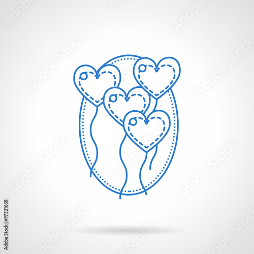 Heart balloons blue flat line vector icon