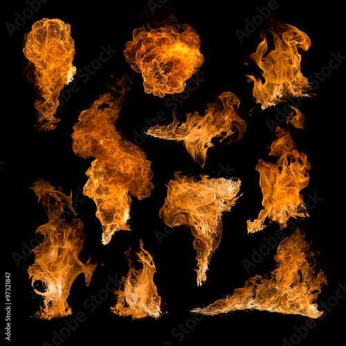 Photos fire collection isolated on black