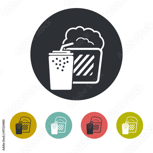 Popcorn and cola soda drink cup icon