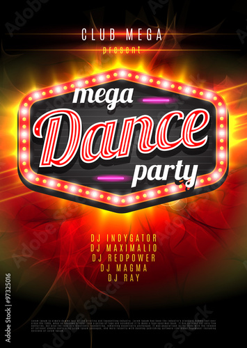 Patry Dance retro display board with lights. Vector Background for flyer or poster