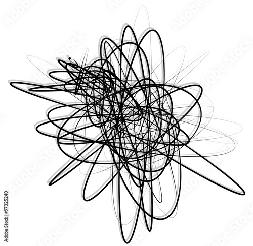 Abstract vector art with dynamic, intersecting lines forming ova