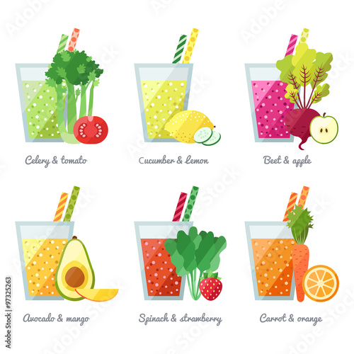 Fruit and vegetable smoothie (juice) vector concept. Menu element for cafe or restaurant. Healthy drink. Modern flat design.