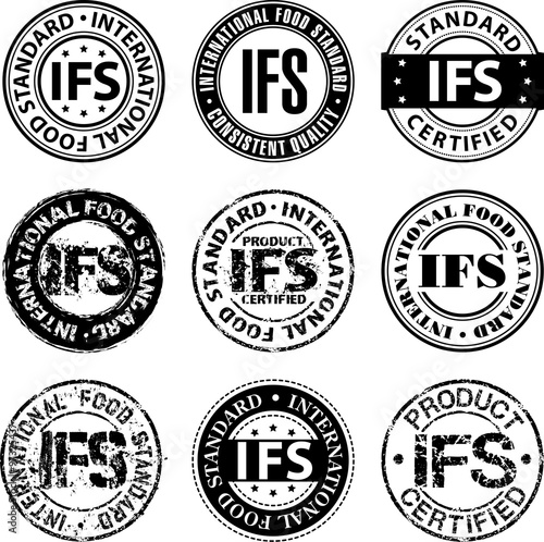 International food standard stamp. 9 design variations of IFS sign