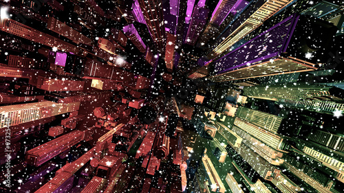 Canvas Print Modern City Lit by Colorful Light Effects at Night