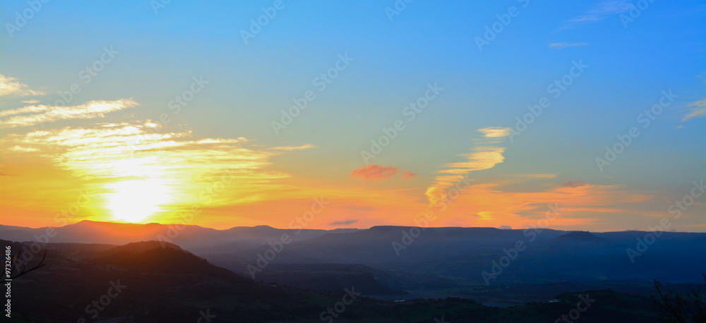 bright sun over the hill in Sardinia
