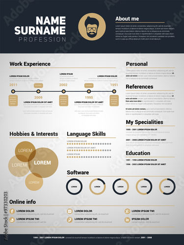 Minimalist CV, resume template with simple design, vector