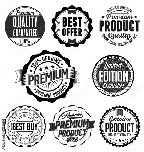 Set of Vintage Badges. Black on White Background