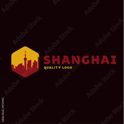 Shanghai city the shadow China building sunset red vector logo illustrations  strong trend flat