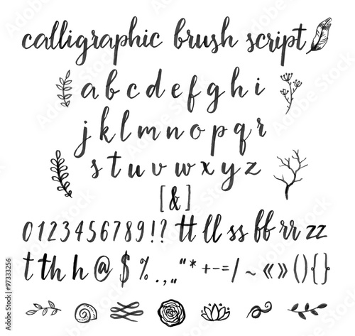 Calligraphic vector font with numbers, ampersand and symbols.