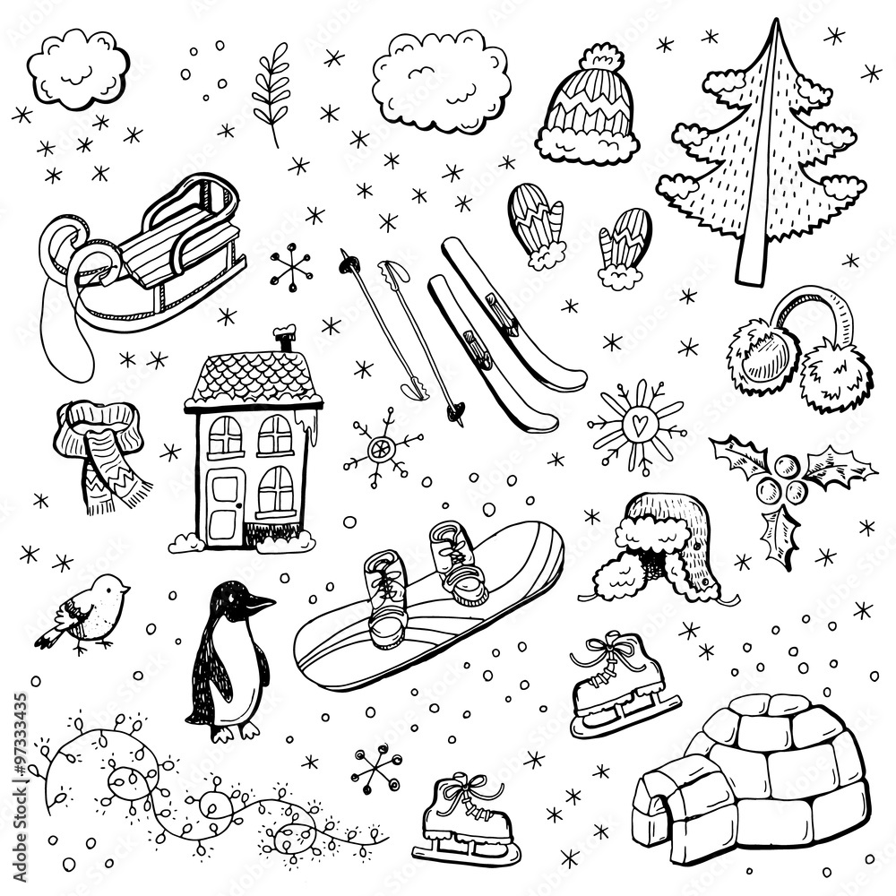 Hand drawn winter doodles. Stock Vector Adobe Stock