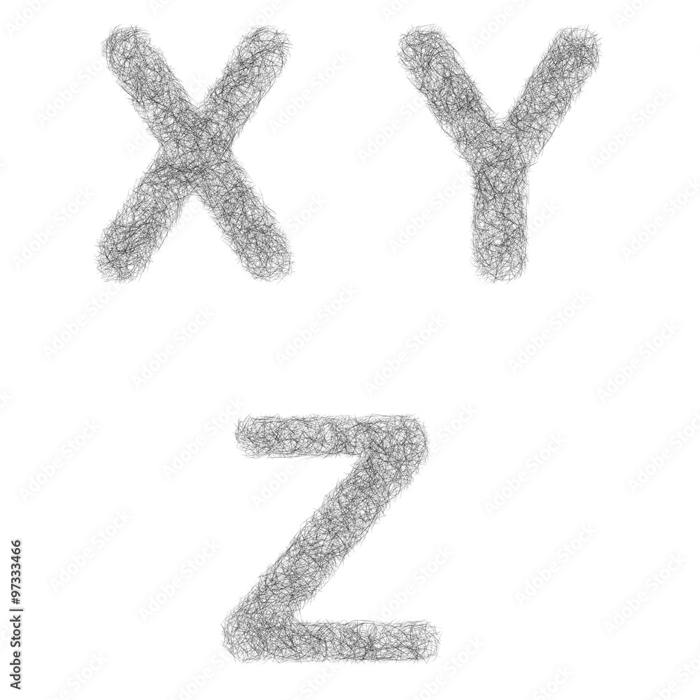 Furry sketch font set - letters X, Y, Z Furry sketch font set - letters X, Y, Z