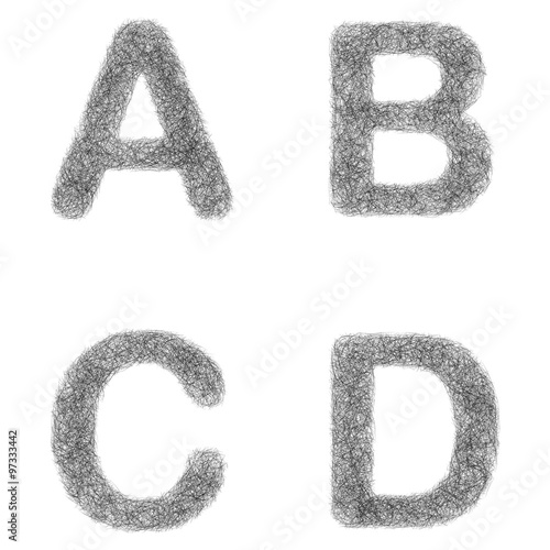 Furry sketch font set - letters A, B, C, D