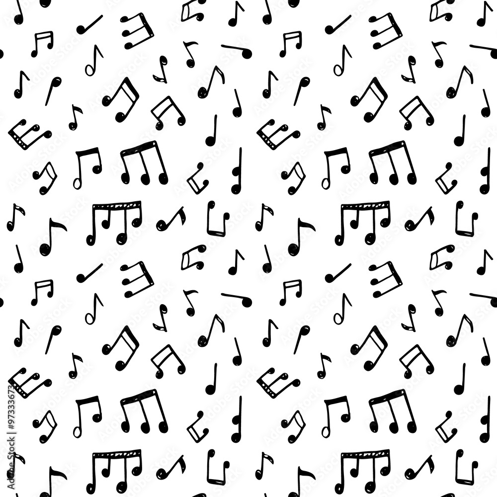 Doodle seamless pattern with hand drawn music notes. Doodle seamless pattern with hand drawn music notes.