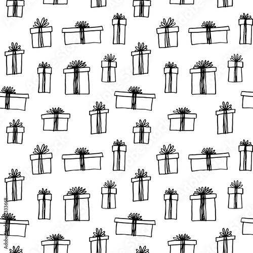 Seamless pattern with hand drawn gift boxes.