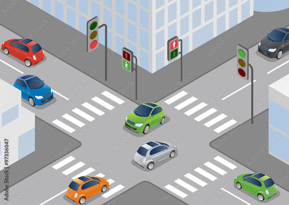 traffic lights and pedestrian lights, road signals, vector illustration ...