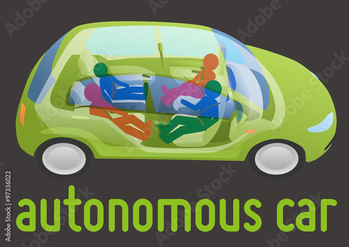 autonomous car seats that can tilt, swivel and slide, passengers silhouette, vector illustration