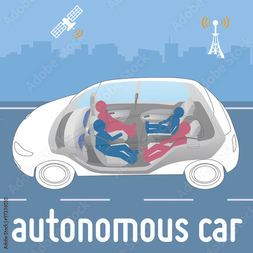 autonomous car seats that can tilt, swivel and slide, passengers silhouette, vector illustration