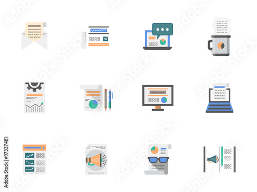Internet articles flat color vector icons set