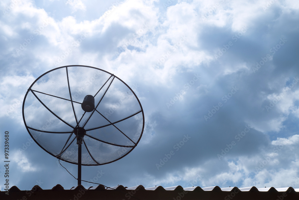 Satellite dish communication technology network on the roof in t