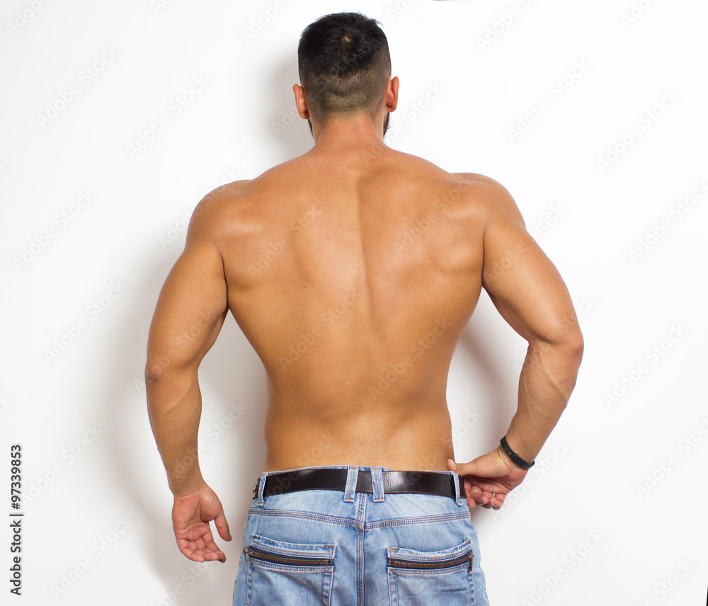 the athlete shows a wide back Stock Photo