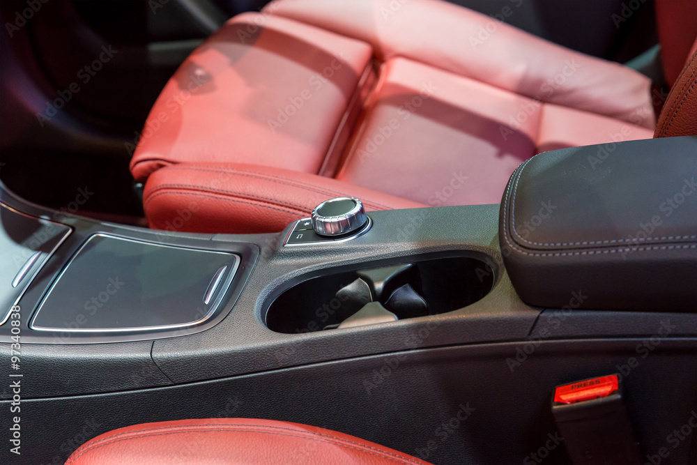 Car interior : Closeup of Cup Holder and car seat Car interior : Closeup of Cup Holder and car seat
