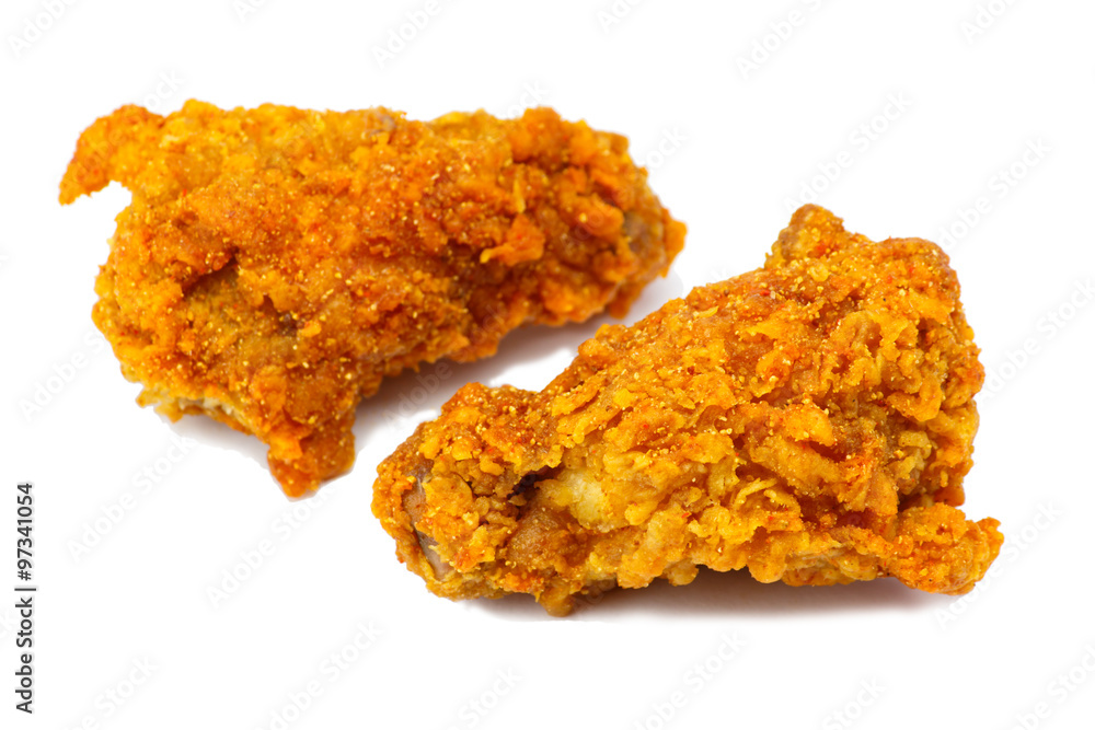 Fried chicken on white background.Image ID:155134763 Fried chicken on white background.Image ID:155134763