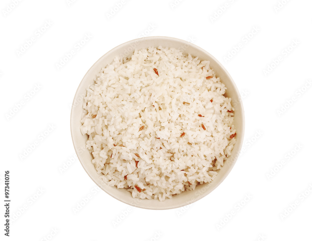 Rice in white bowl isolated on white, Clipping Rice in white bowl isolated on white, Clipping