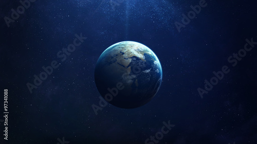 Fototapeta Naklejka Na Ścianę i Meble -  High Resolution Planet Earth view. The World Globe from Space in a star field showing the terrain and clouds. Elements of this image are furnished by NASA