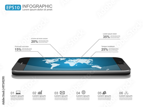 World map on phone screen,vector