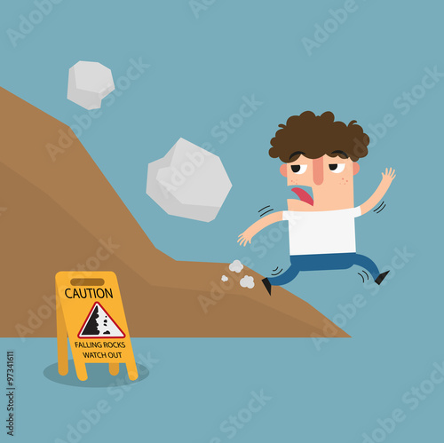 falling rock caution sign