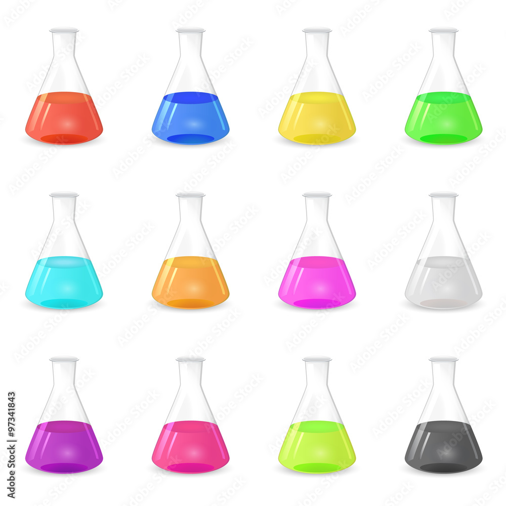 Multicolored chemical conical flasks Multicolored chemical conical flasks
