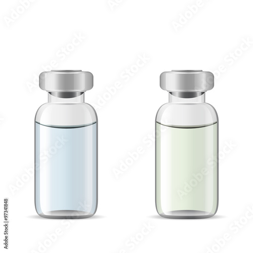 Glass medical vials with drug solution, vector