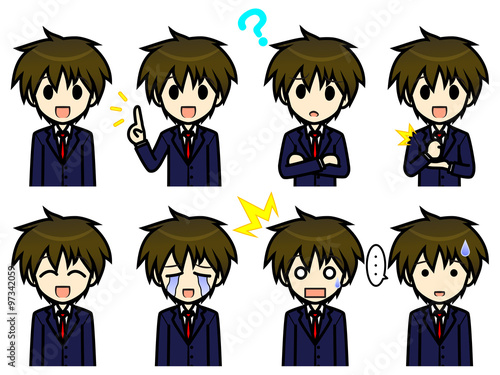 シンプルキャラクター 会話 表情イラスト集 高校生 男子 その１ Stock Illustration Adobe Stock