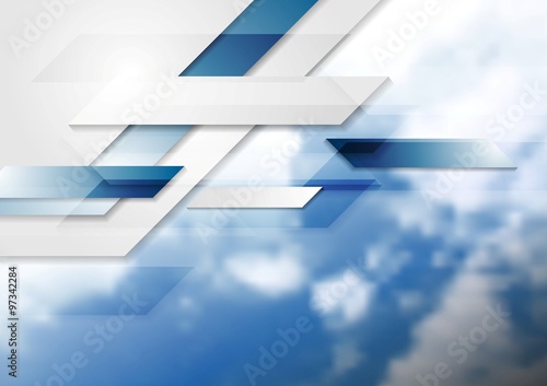 Blue shiny hi-tech background and cloudy sky