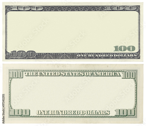 Foto Blank 100 dollar banknote isolated on white