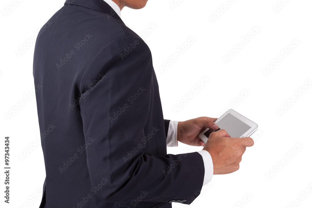 Businessman using digital tablet on white background Businessman using digital tablet on white background
