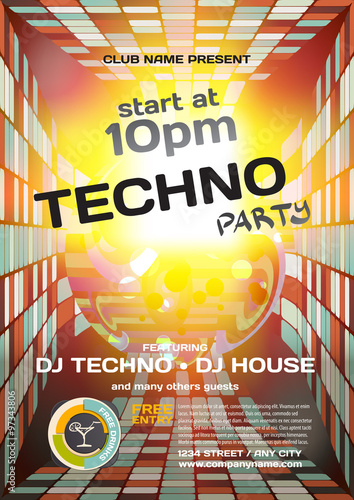Vector night party invitation techno style. Vector template grap
