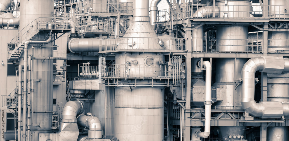 Close - up Oil refinery plant detail  in vintage tone edit