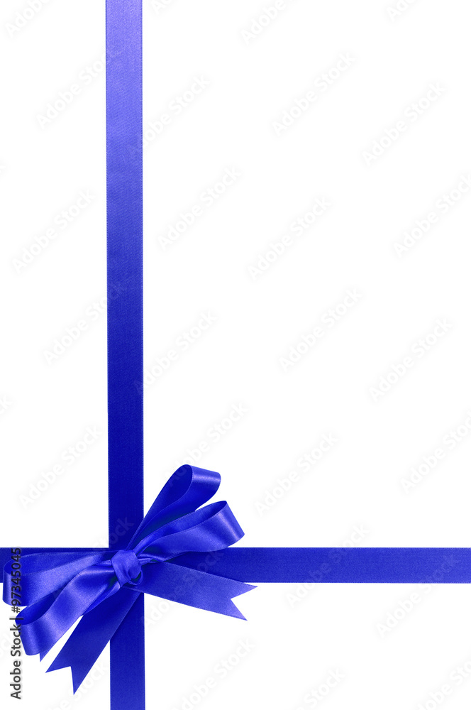 Deep dark blue gift ribbon bow vertical lower corner border frame isolated on white background for christmas or birthday gift decoration photo Deep dark blue gift ribbon bow vertical lower corner border frame isolated on white background for christmas or birthday gift decoration photo