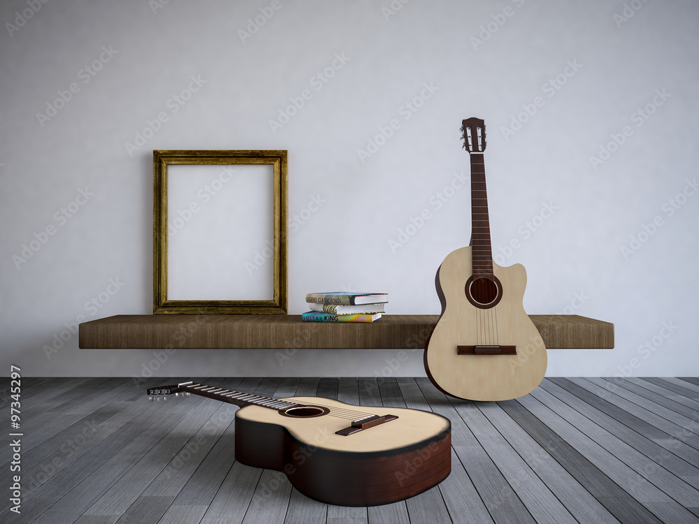 Fototapeta 3ds guitar in the room