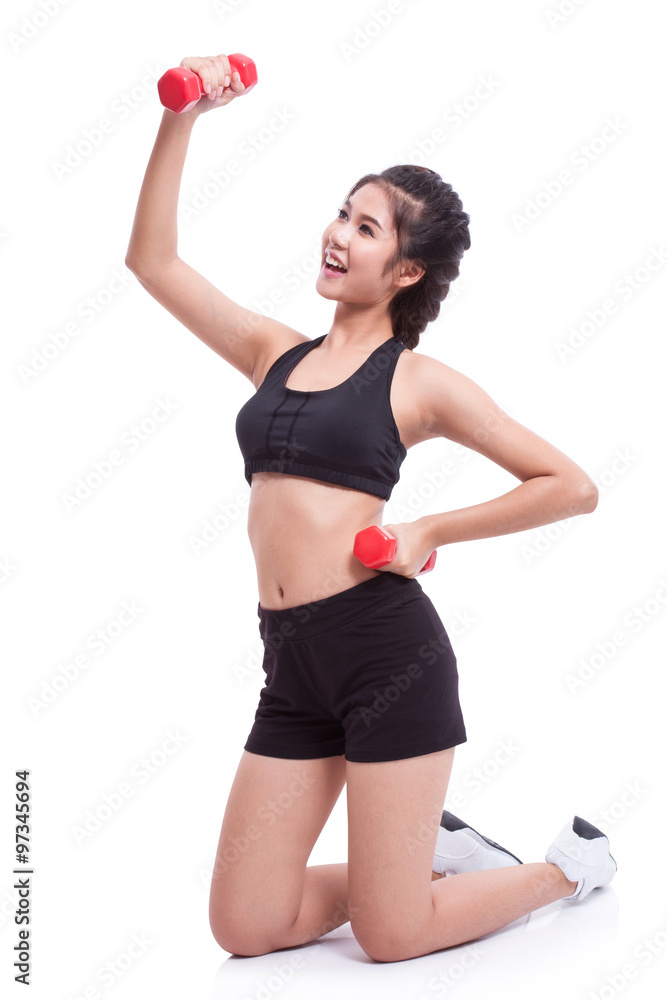 Sport woman doing exercise with lifting weights Sport woman doing exercise with lifting weights