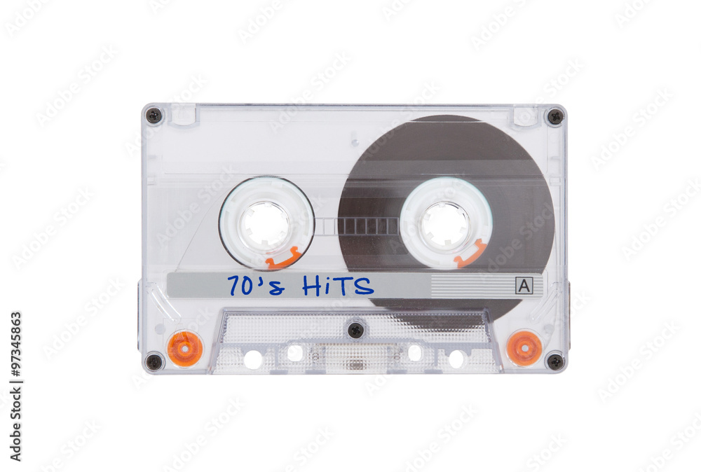 Fototapeta premium Vintage audio cassette tape, isolated on white background