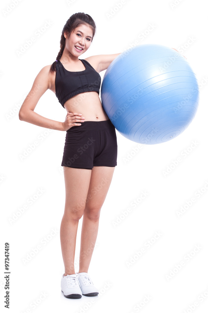 Young woman doing exercises with fitness ball Young woman doing exercises with fitness ball